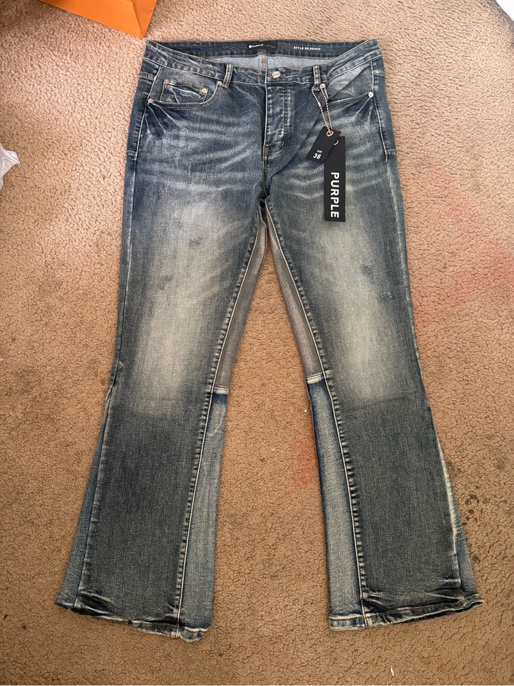 Flared Purple Jeans in Faded Blue